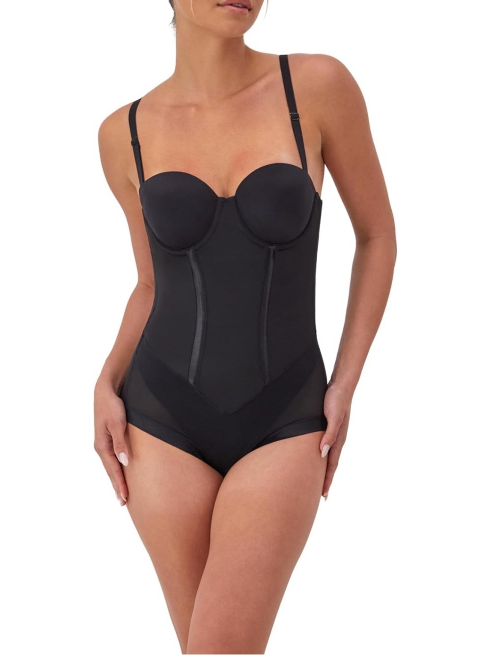 Maidenform Black Bustier Bodysuit Shapewear with Adjustable Straps